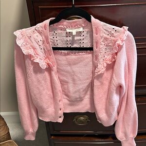 Pink Women's Eyelet-Collar Knit Cardigan